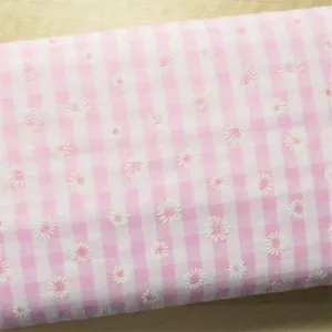 Baumwoll-Mischgewebe Blümchen auf rosa-weissen Karo