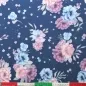 Preview: Sommersweat Blumen rosa und hellblau auf dunklem jeansblau