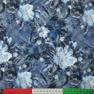 Sommersweat Blumengemälde blau Reststück 0.85m