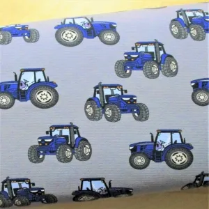Sommersweat Traktoren blau auf grau