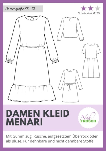 Papierschnittmuster Damen Kleid Menari Nähfrosch