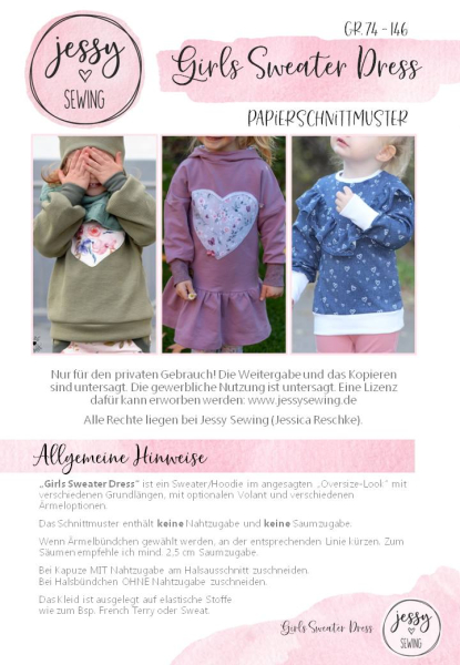 Papierschnittmuster Jessysewing Girls Sweater Dress
