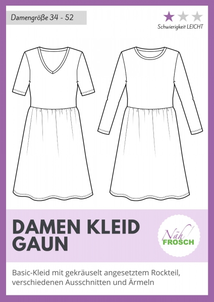Papierschnittmuster Damenkleid Gaun Nähfrosch