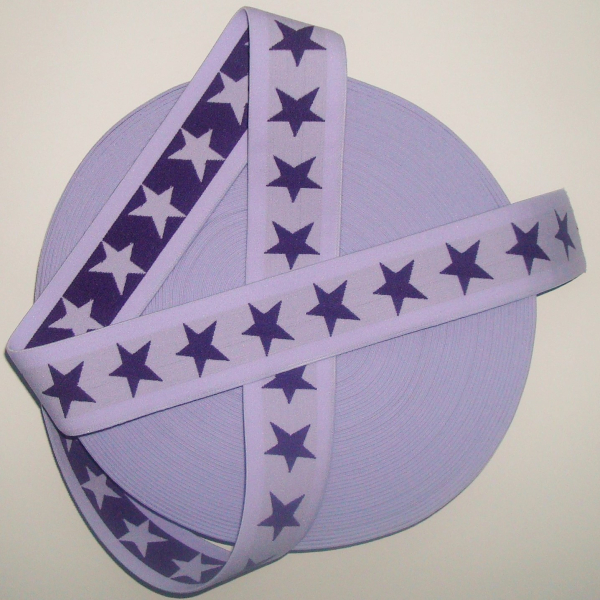 Gummiband 40mm flieder mit violetten Sternen