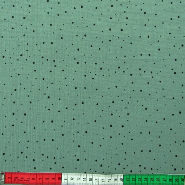 Musselin (Double Gauze) Mini-Dots blassgrün schwarz