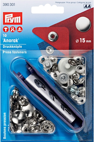 Prym 390301 Anorak-Druckknöpfe silber 15mm