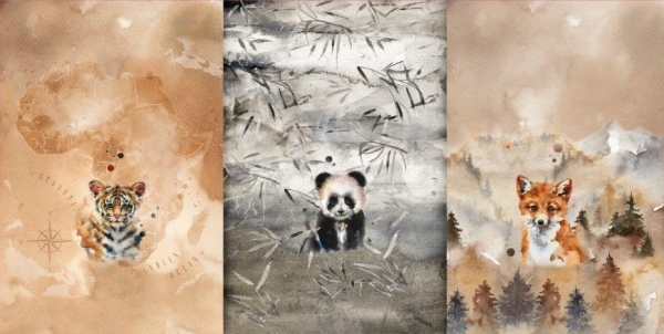 Sommersweat Fuchs, Panda und Tiger Panel