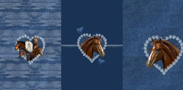 Sommersweat Pferde blau Panel