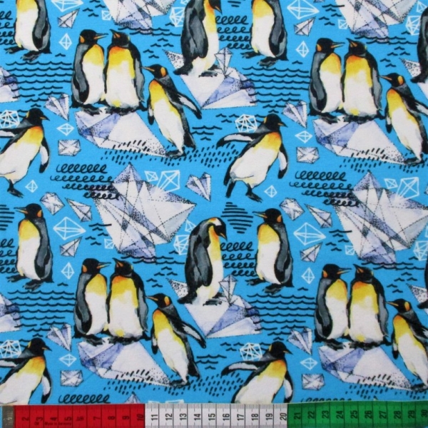 Sommersweat Pinguine türkis Reststück 0.35m